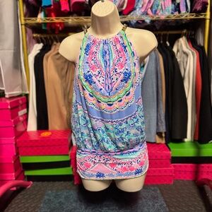 Lilly Pulitzer Bowen Halter Top - Multi Seaside Shindig (Size XXS)